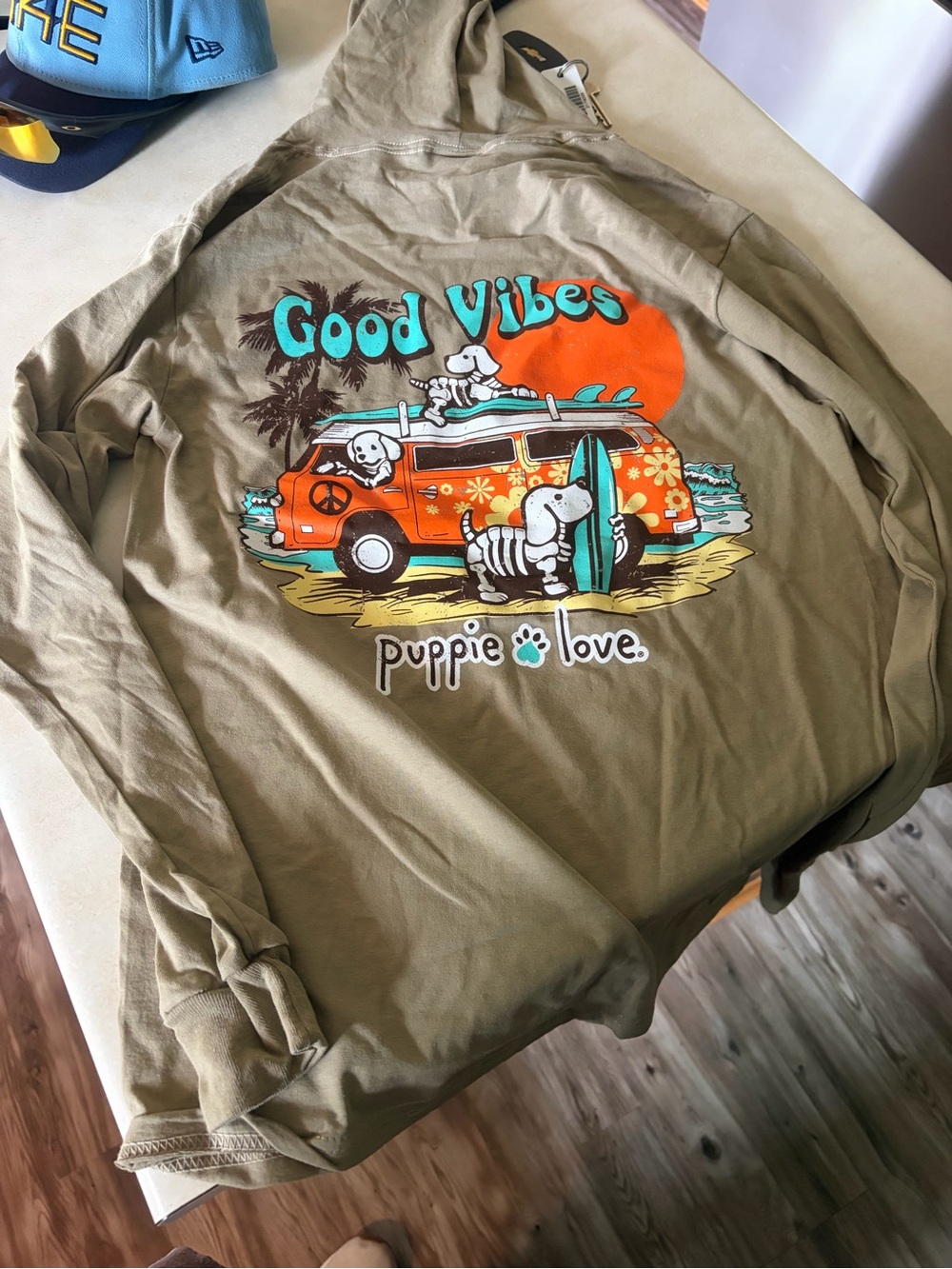 Puppie Love Olive "Good Vibes" Long-Sleeve Hoodie Tee